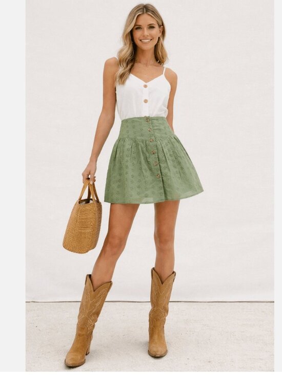 ASOS Dresses & Skirts - ASOS Design WHITE Button Front Eyelet Mini Skirt Sz 6 Coquette Western Boho